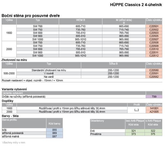 HÜPPE CLASSICS 2 SW 800 boční stěna 80x200 cm, pololesklá stříbrná/čiré sklo C20510.069.321 Technický nákres