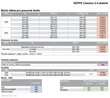HÜPPE CLASSICS 2 SW 800 boční stěna 80x200 cm, pololesklá stříbrná/čiré sklo C20510.069.321 Technický nákres