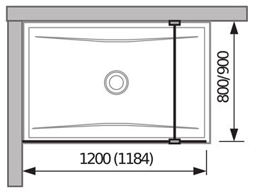 JIKA CUBITO PURE stěna walk-in 120x200 cm, stříbrná/transparentní sklo H2674230026681 Technický nákres