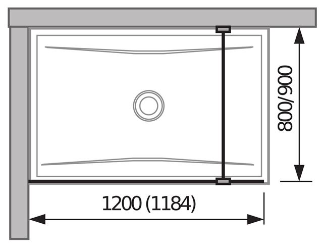 JIKA CUBITO PURE stěna walk-in 120x200 cm, stříbrná/transparentní sklo H2674230026681 Technický nákres