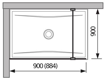 JIKA PURE stěna walk-in 900x200 cm, stříbrná/transparentní sklo H2694270026681 Technický nákres
