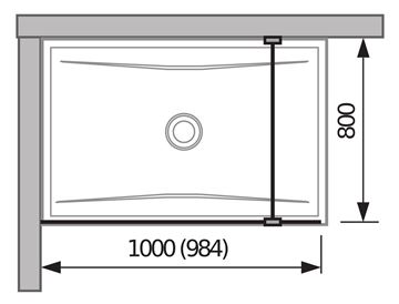 JIKA PURE stěna walk-in 100x200 cm, stříbrná/transparentní sklo H2694280026681 Technický nákres