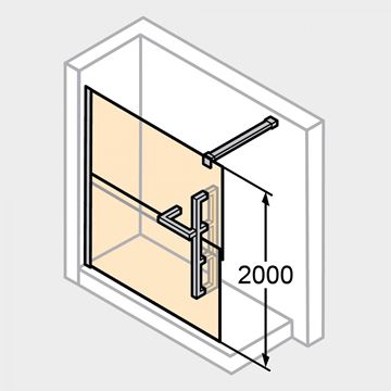 HÜPPE DUPLO PURE stěna walk-in 100x200 cm, chrom/čiré sklo DT0000.C91.322 Technický nákres