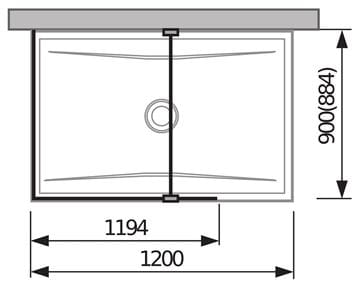 JIKA PURE stěna walk-in L 120x200 cm, stříbrná/transparentní sklo H2694220026681 Technický nákres