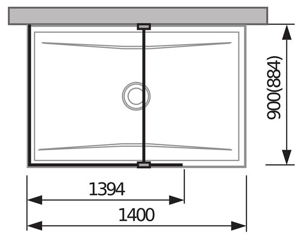 JIKA PURE stěna walk-in L 140x200 cm, stříbrná/transparentní sklo H2694260026681 Technický nákres