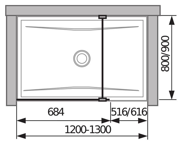 JIKA PURE stěna walk-in 68,4x200 cm, stříbrná/transparentní sklo H2674290026681 Technický nákres