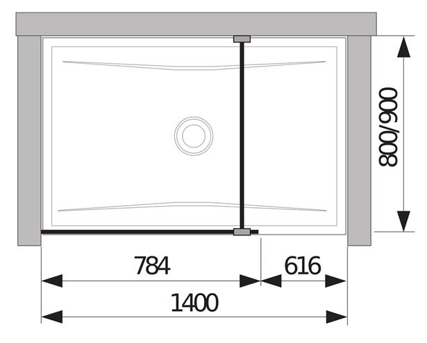 JIKA PURE stěna walk-in 78,4x200 cm, stříbrná/transparentní sklo H2684200026681 Technický nákres