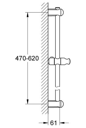 GROHE EUPHORIA sprchová tyč 620 mm s držákem ruční sprchy, chrom 27499000 Technický nákres