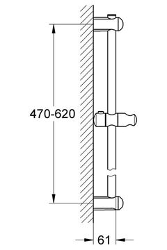 GROHE EUPHORIA sprchová tyč 620 mm s držákem ruční sprchy, chrom 27499000 Technický nákres