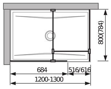 JIKA PURE stěna walk-in 68,4x200 cm, stříbrná/transparentní sklo H2684230026681 Technický nákres