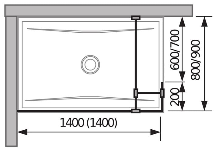 JIKA PURE stěna walk-in 140x200 cm, stříbrná/transparentní, sklo H2674280026681 Technický nákres