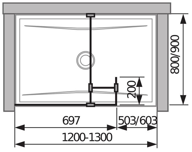 JIKA PURE stěna walk-in 69,7x200 cm, stříbrná/transparentní sklo H2684210026681 Technický nákres