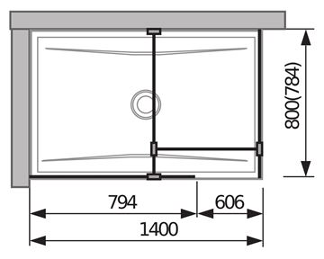 JIKA PURE stěna walk-in 79,4×200 cm, stříbrná/transparentní sklo H2684290026681 Technický nákres