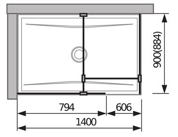 JIKA PURE stěna walk-in 79,5×200 cm, stříbrná/transparentní sklo H2694200026681 Technický nákres
