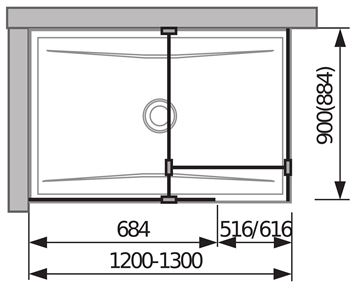JIKA PURE stěna walk-in 68,4x200 cm, stříbrná/sklo transparent H2684240026681 Technický nákres