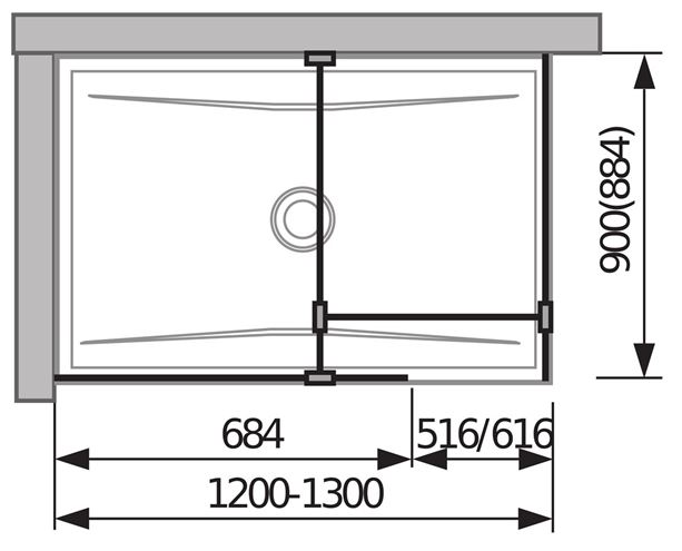 JIKA PURE stěna walk-in 68,4x200 cm, stříbrná/sklo transparent H2684240026681 Technický nákres