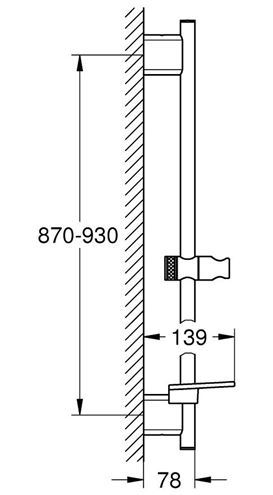 GROHE RAINSHOWER SMARTACTIVE sprchová tyč 930 mm s držákem ruční sprchy, polička, supersteel 26603DC0 Technický nákres