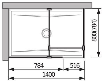 JIKA PURE stěna walk-in 68,4x200 cm, stříbrná/sklo transparent H2684250026681 Technický nákres