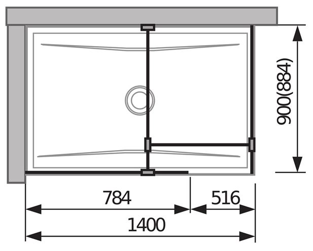 JIKA PURE stěna walk-in 78,4x200 cm, stříbrná/sklo transparent H2684260026681 Technický nákres