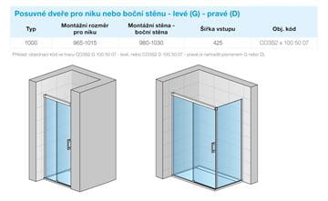 CONCEPT 300 STYLE sprchové dveře 100x200 cm, posuvné, levé, aluchrom/čiré sklo CO3S2 G 100 50 07 Technický nákres