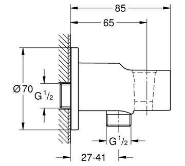 GROHE TEMPESTA držák ruční sprchy s připojením na vodu, chrom 28628001 Technický nákres