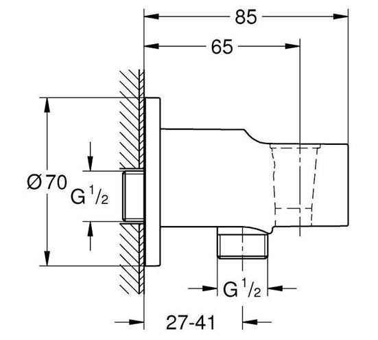 GROHE TEMPESTA držák ruční sprchy s připojením na vodu, chrom 28628001 Technický nákres
