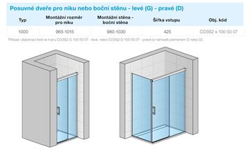 CONCEPT 300 STYLE sprchové dveře 100x200 cm, posuvné, pravé, aluchrom/čiré sklo CO3S2 D 100 50 07 Technický nákres
