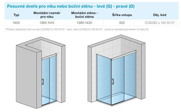 CONCEPT 300 STYLE sprchové dveře 140x200 cm, posuvné, pravé, aluchrom/čiré sklo CO3S2 D 140 50 07 Technický nákres