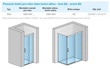 CONCEPT 300 STYLE sprchové dveře 160x200 cm, posuvné, pravé, aluchrom/čiré sklo CO3S2 D 160 50 07 Technický nákres