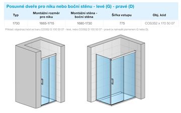 CONCEPT 300 STYLE sprchové dveře 170x200 cm, posuvné, pravé, aluchrom/čiré sklo CO3S2 D 170 50 07 Technický nákres