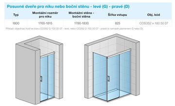 CONCEPT 300 STYLE sprchové dveře 180x200 cm, posuvné, pravé, aluchrom/čiré sklo CO3S2 D 180 50 07 Technický nákres
