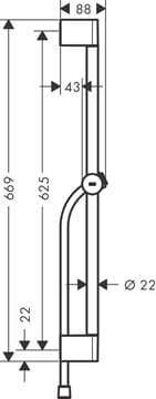 HANSGROHE UNICA S sprchová tyč 669 mm s držákem ruční sprchy, hadice, chrom 24400000 Technický nákres