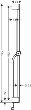 HANSGROHE UNICA S sprchová tyč 959 mm s držákem ruční sprchy, hadice, chrom 24401000 Technický nákres