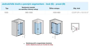 CONCEPT 300 STYLE sprchové dveře 100x200 cm, lítací, pravé, aluchrom/čiré sklo CO3P13P D 100 50 07 Technický nákres
