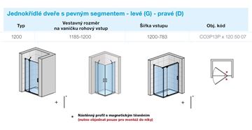 CONCEPT 300 STYLE sprchové dveře 120x200 cm, lítací, levé, aluchrom/čiré sklo CO3P13P G 120 50 07 Technický nákres