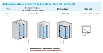 CONCEPT 300 STYLE sprchové dveře 140x200 cm, lítací, pravé, aluchrom/čiré sklo CO3P13P D 140 50 07 Technický nákres