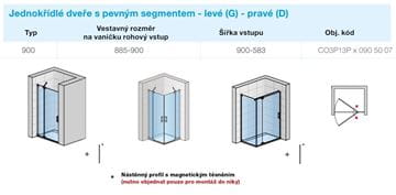 CONCEPT 300 STYLE sprchové dveře 90x200 cm, lítací, levé, aluchrom/čiré sklo CO3P13P G 090 50 07 Technický nákres