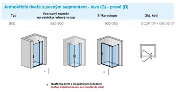 CONCEPT 300 STYLE sprchové dveře 90x200 cm, lítací, pravé, aluchrom/čiré sklo CO3P13P D 090 50 07 Technický nákres