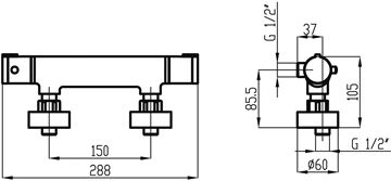 NOVASERVIS METALIA 54 sprchová nástěnná termostatická baterie, chrom 54960/1,0 Technický nákres