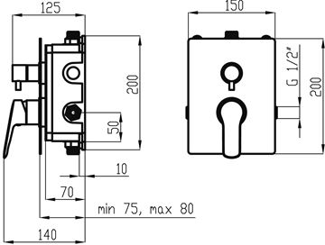 NOVASERVIS METALIA 54 podomítková baterie, pro 2 spotřebiče, s tělesem, chrom BOX54051R,0 Technický nákres