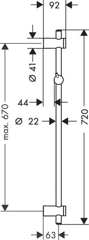 HANSGROHE UNICA RENO sprchová tyč 720 mm s držákem ruční sprchy, chrom 27704000 Technický nákres