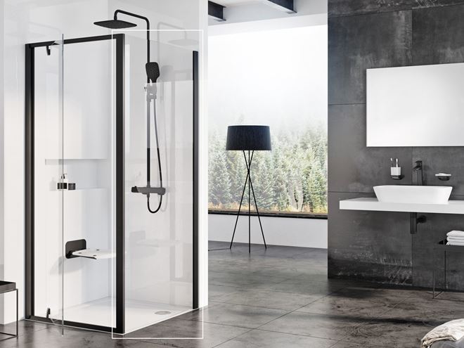 RAVAK PIVOT PPS 100 boční stěna 100x190 cm, černá/čiré sklo 90GA0300Z1 Obrázek - fotka