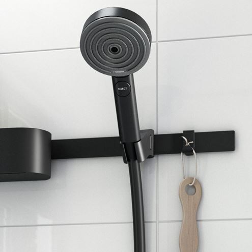 HANSGROHE WALLSTORIS nástěnný otočný držák ruční sprchy, matná černá 27917670 Obrázek - fotka