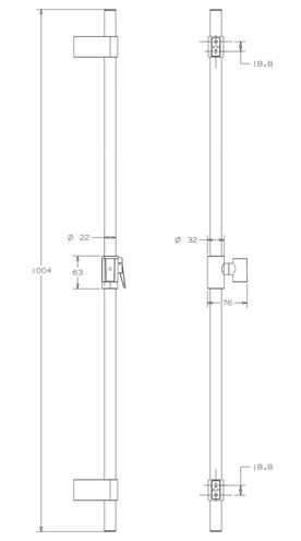 CONCEPT 300 sprchová tyč 1004 mm s držákem ruční sprchy, hadice, chrom PM10017/CO Technický nákres