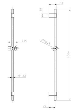 CONCEPT 200 sprchová tyč 1004 mm s držákem ruční sprchy, hadice, chrom PM10064/CO Technický nákres