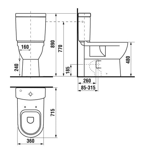 JIKA MIO bezbariérová WC kombi mísa, vario odpad H8247160000001 Technický nákres