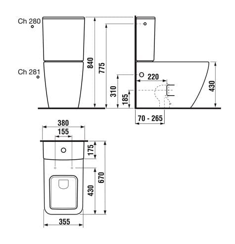 JIKA PURE WC kombi mísa, vario odpad H8244260000001 Technický nákres