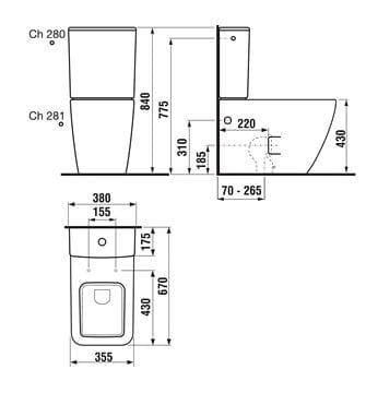 JIKA PURE WC kombi mísa, vario odpad H8244260000001 Technický nákres