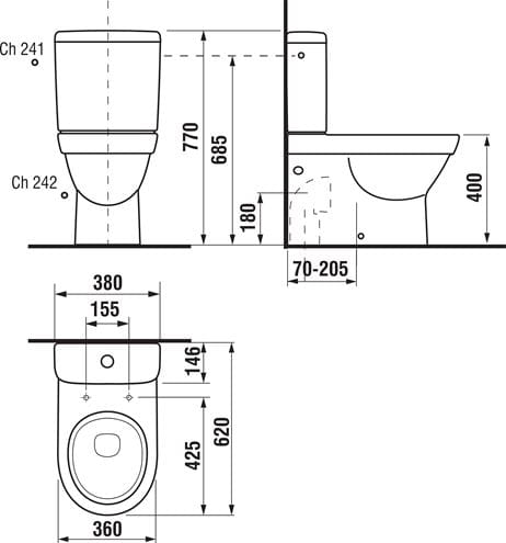 JIKA TIGO WC kombi mísa, vario odpad H8242160000001 Technický nákres