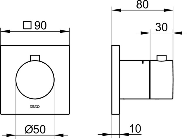 KEUCO IXMO podomítkový termostat, chrom 59553010002 Technický nákres